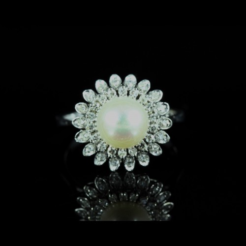 Bague perle diamants