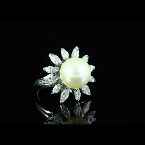 Bague perle diamants