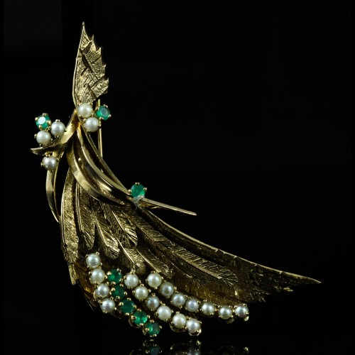 Broche Emeraude et Perle
